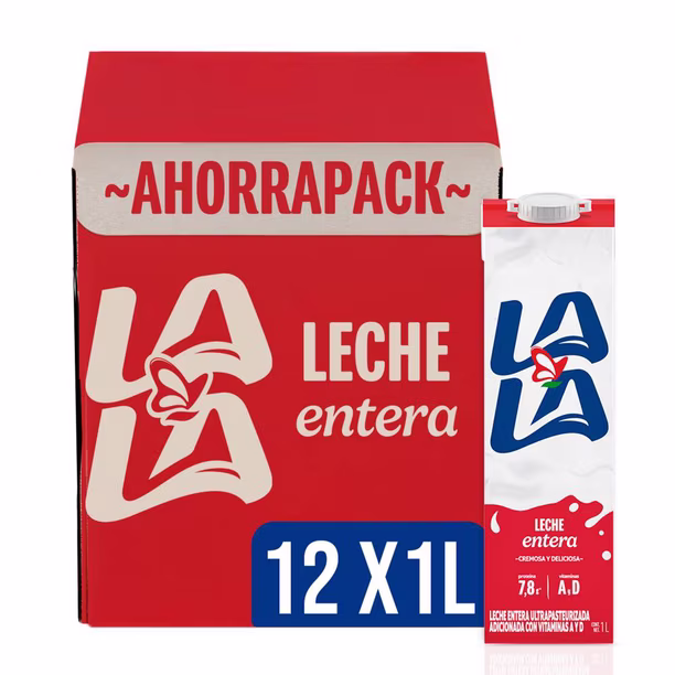 Leche Entera Lala 12 pzas de 1 l c/u