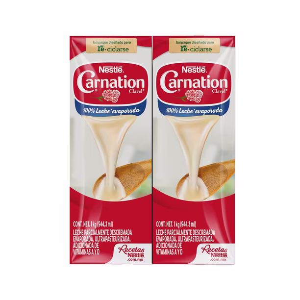 Leche Evaporada Carnation Clavel Nestlé 4 pzas de 944.3 ml c/u